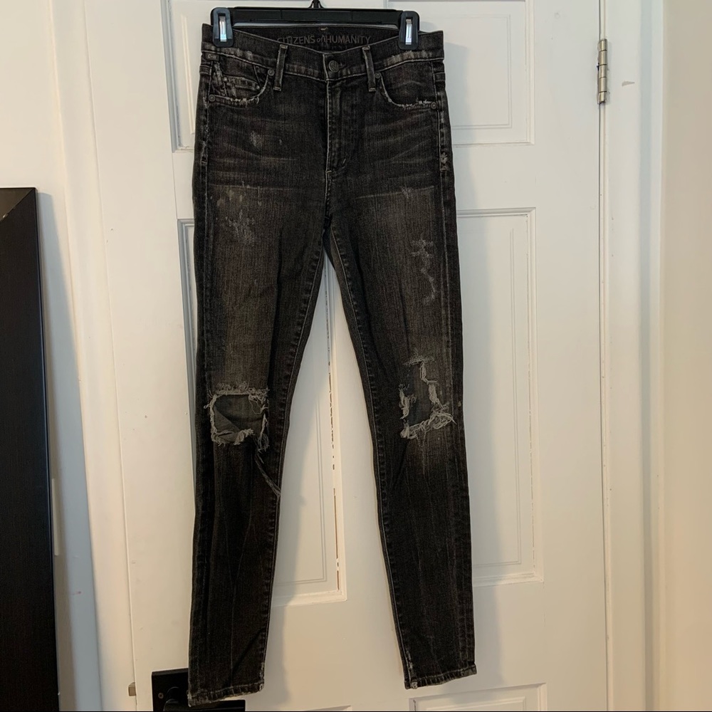 CoH Rocket high rise skinny jeans. Dark grey destroyed. Great condition.